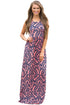 Sexy Coral Contrast Damask Print Sleeveless Long Dress